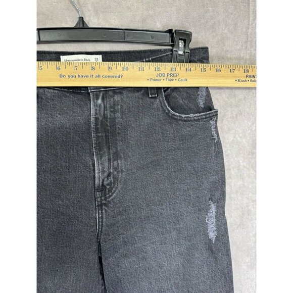 Abercrombie & Fitch Jeans 28/6L Black 90s Straight Ultra High Rise Distressed - Picture 8 of 10